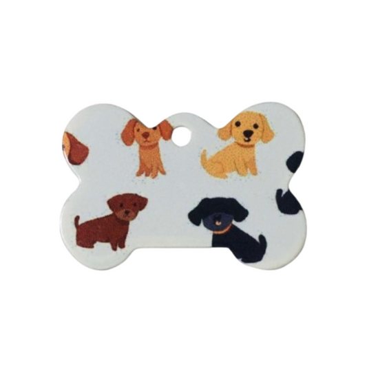 Placa de Identificación Blanca con Perritos - Personalizable